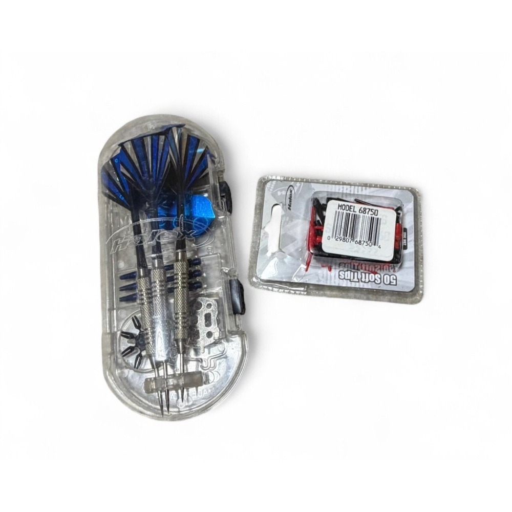 Halex Soft Tip Darts Set w/ Case & Extra Tips Blue Brass Bar Game